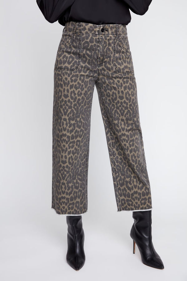 Renuar Wide Leg Cropped Denim Pants - Leopard
