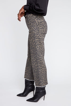 Renuar Wide Leg Cropped Denim Pants - Leopard