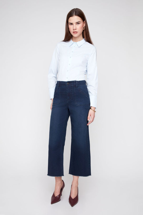 Renuar Wide Leg Cropped Denim Pants - Dark Indigo