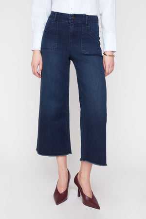 Renuar Wide Leg Cropped Denim Pants - Dark Indigo