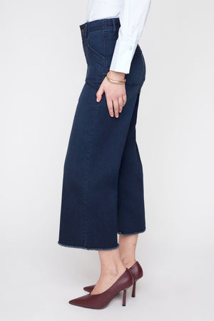 Renuar Wide Leg Cropped Denim Pants - Dark Indigo
