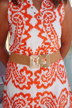 Ribbed Rectangle Buckle Straw Belt