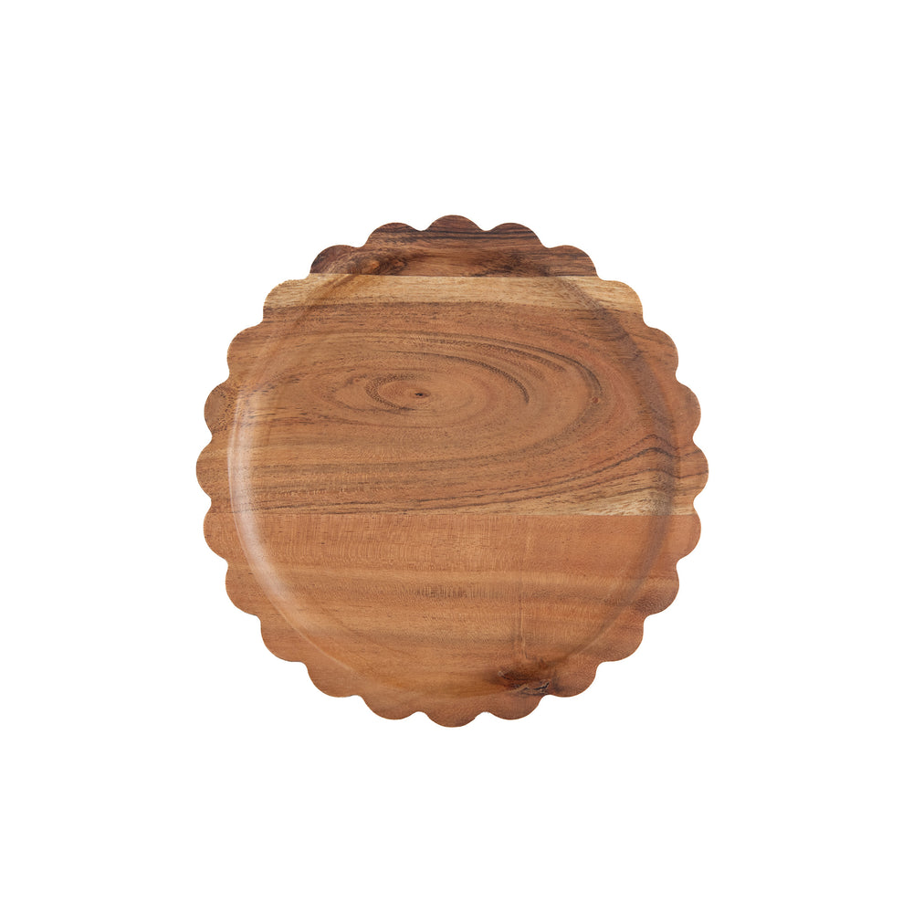 Scalloped Acacia Wood Tray Sm