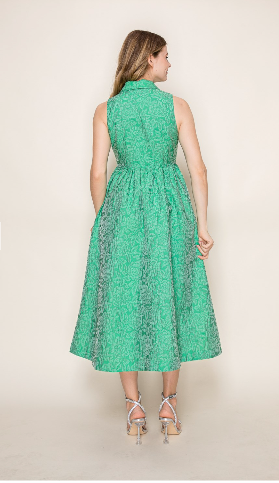 Vivid Jacquard Long Dress with Chic Collar Detail
