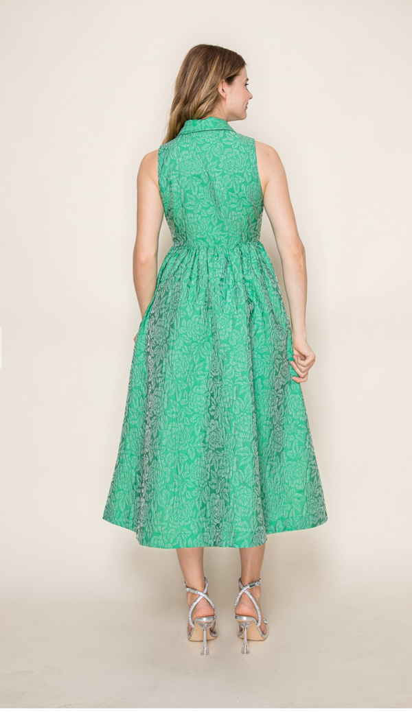 Vivid Jacquard Long Dress with Chic Collar Detail
