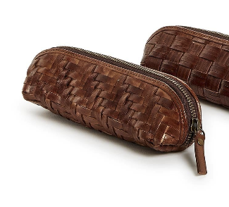 Chestnut Woven Leather Pencil Case