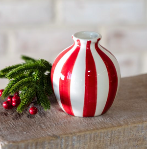 4" RED/WHT STRIPE DOLOMITE VASE