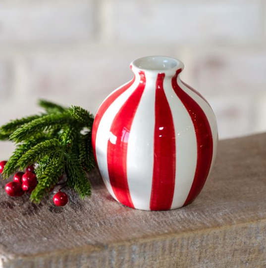 4" RED/WHT STRIPE DOLOMITE VASE