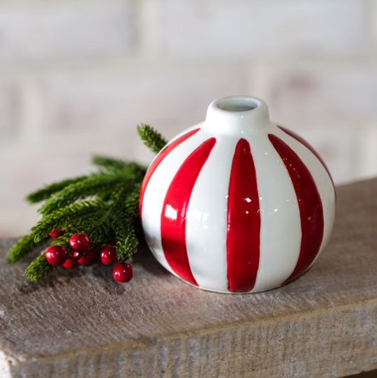 3.5" RED/WHT STRIPE DOLOMITE VASE