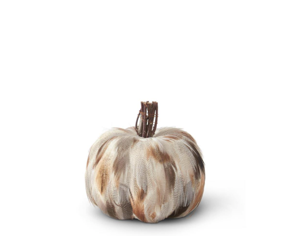 5.25" Gray & Brown Feather Pumpkins