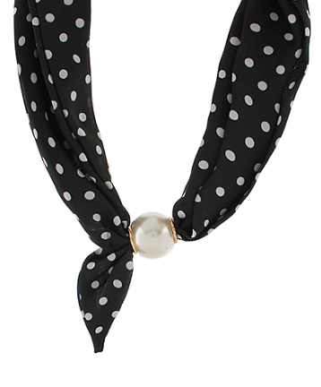 Black Pearl Polka Dot Scarf Necklace