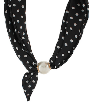 Black Pearl Polka Dot Scarf Necklace