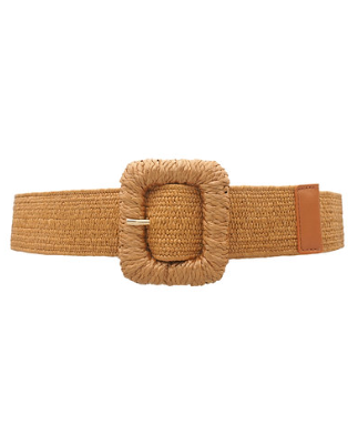 Rectangle Buckle Straw Stretch Belt