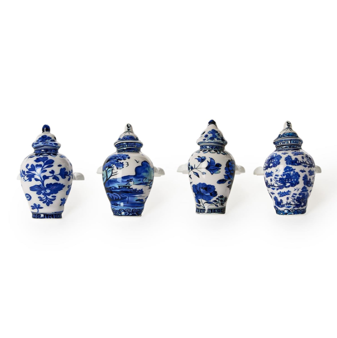 Chinoiserie Blue and White Temple Jar Napkin Ring Holder