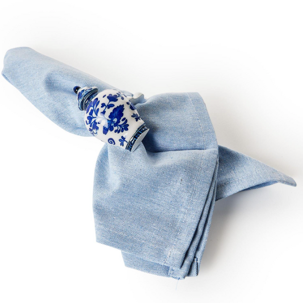 Chinoiserie Blue and White Temple Jar Napkin Ring Holder