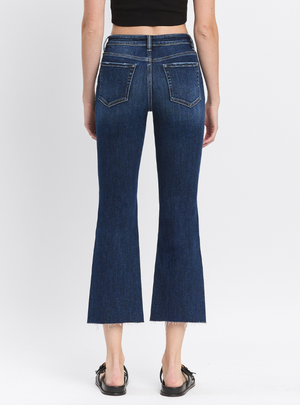 High Rise Clean Cut Raw Hem Kick Flare Jeans