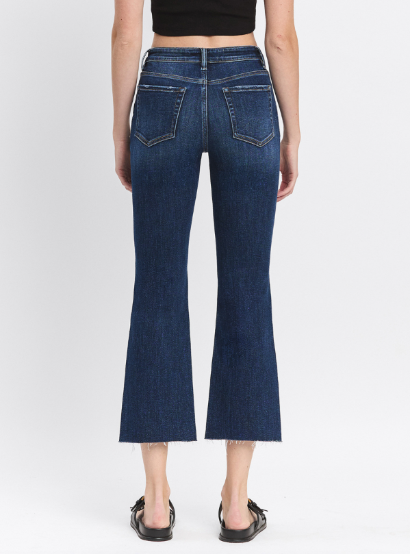High Rise Clean Cut Raw Hem Kick Flare Jeans