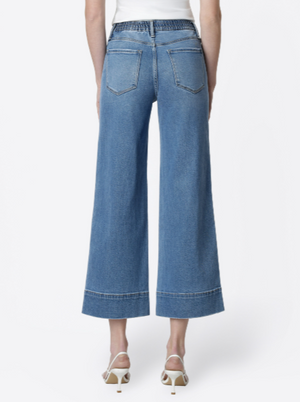 High Rise Elastic Waistband Wide Leg Jeans
