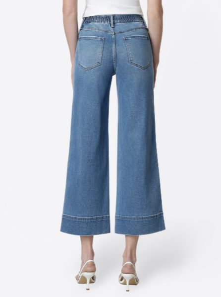 High Rise Elastic Waistband Wide Leg Jeans
