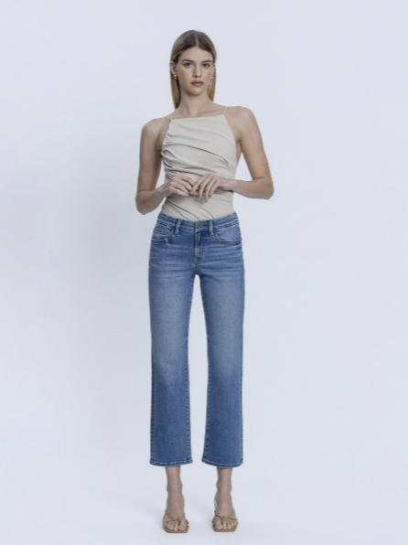 Mid Rise Medium Dark Wash Ankle Straight Jeans
