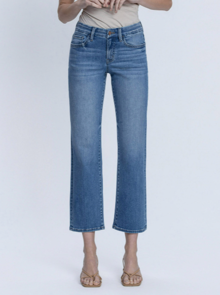 Mid Rise Medium Dark Wash Ankle Straight Jeans