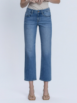 Mid Rise Medium Dark Wash Ankle Straight Jeans