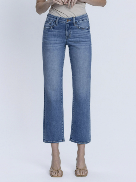 Mid Rise Medium Dark Wash Ankle Straight Jeans