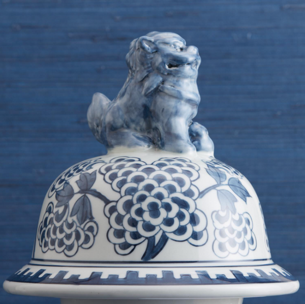 Blue and White Peony Flower Temple Jar