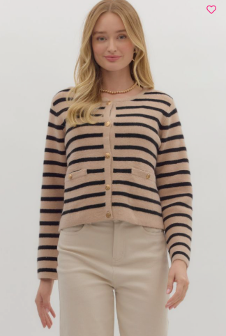 Beige & Black Stripe Sweater Top