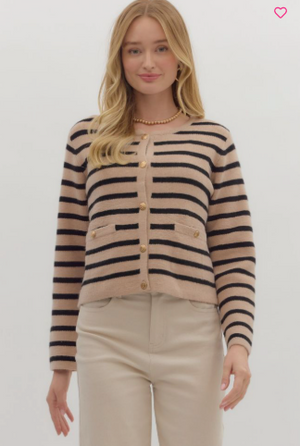 Beige & Black Stripe Sweater Top