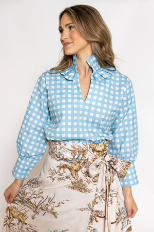 House of MBR Blue Gingham Harper Estate Top