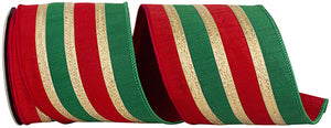 STRIPE TRIMMING OVERLAY RED/GREEN DUPIONI DELUXE WIRED EDGE RIBBON