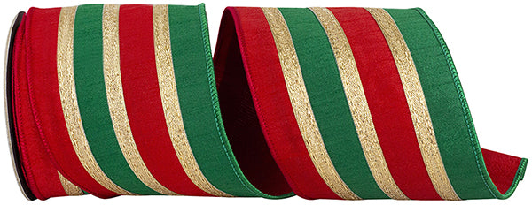 STRIPE TRIMMING OVERLAY RED/GREEN DUPIONI DELUXE WIRED EDGE RIBBON