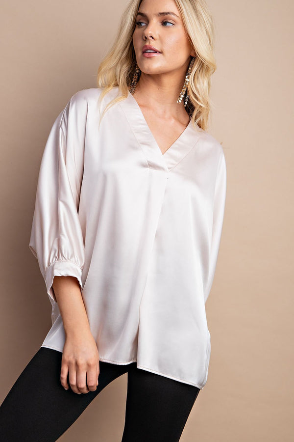Satin V-Neck Loose Fit Blouse
