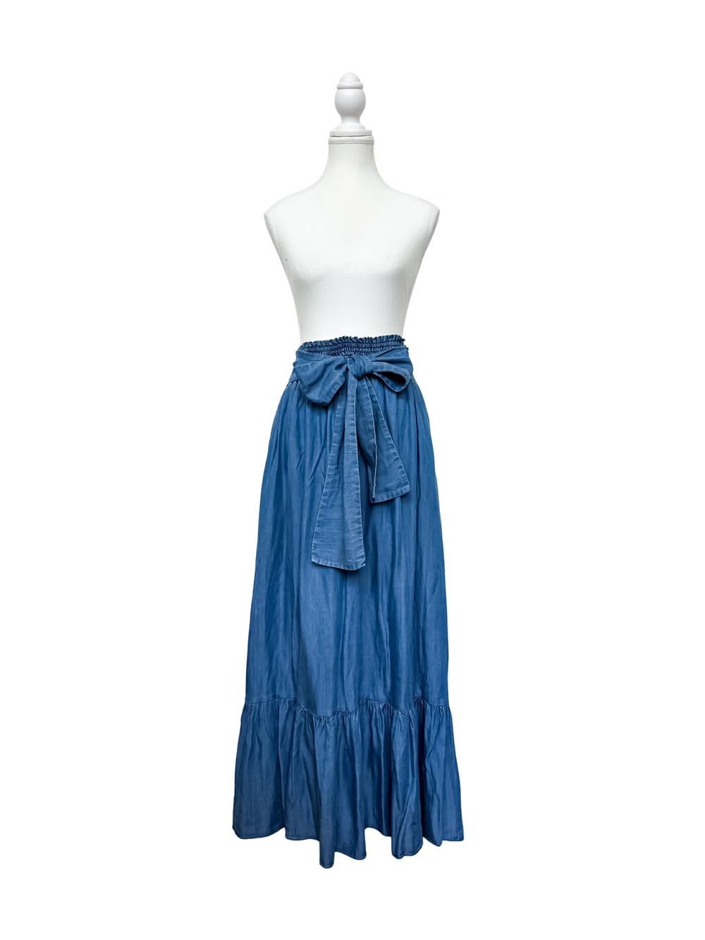 Tie Front Maxi Skirt - Blue Denim
