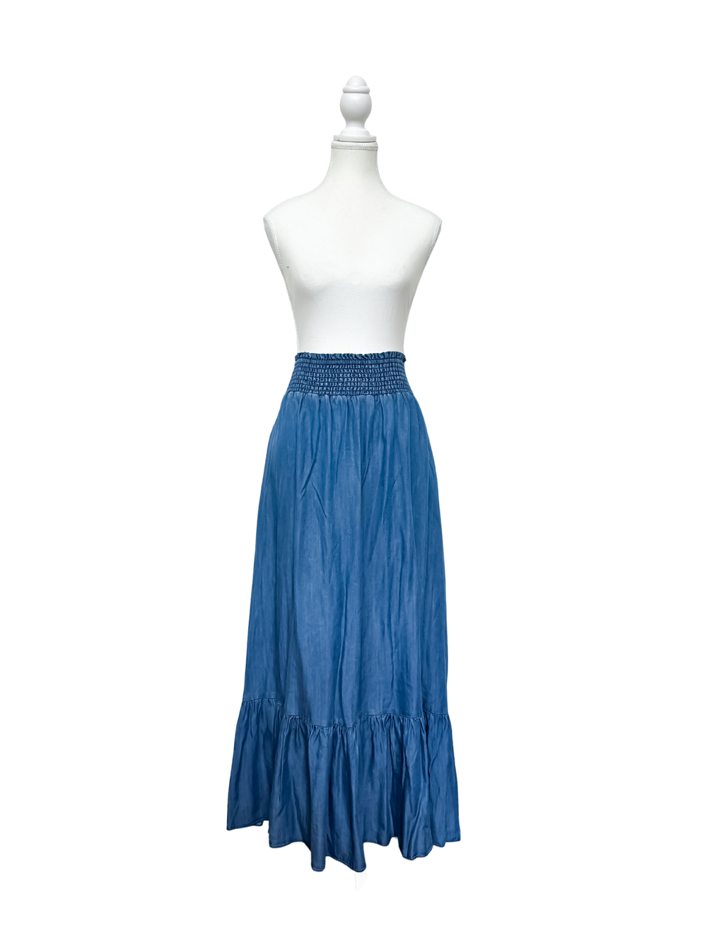 Tie Front Maxi Skirt - Blue Denim