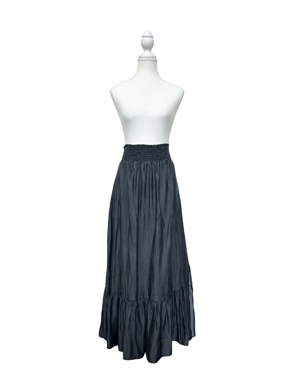 Tie Front Maxi Skirt - Black Denim