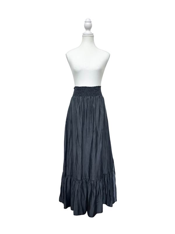 Tie Front Maxi Skirt - Black Denim