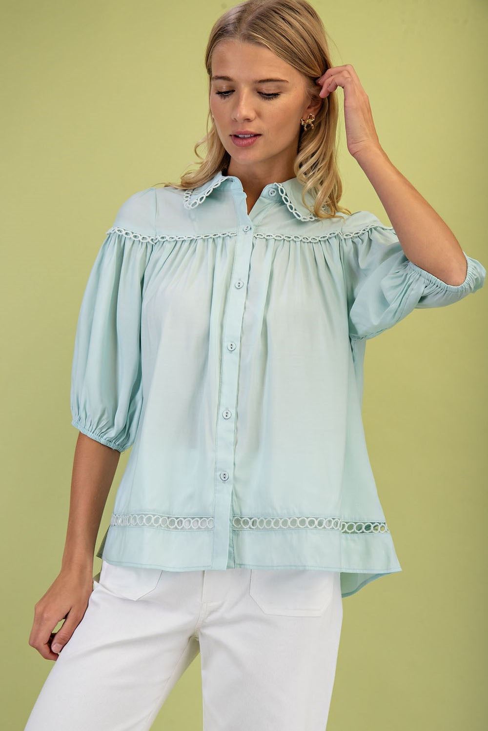 Button Down Eyelet Blouse