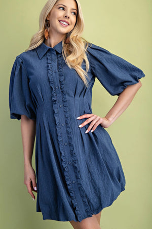 Denim Bubble Hem Shirt Dress
