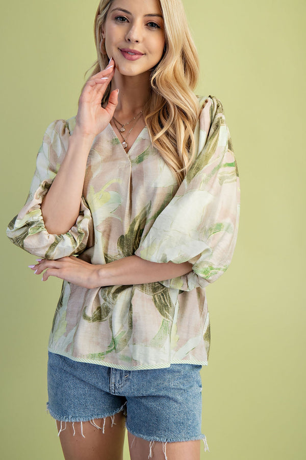 Floral V-Neck Loose Fit Blouse