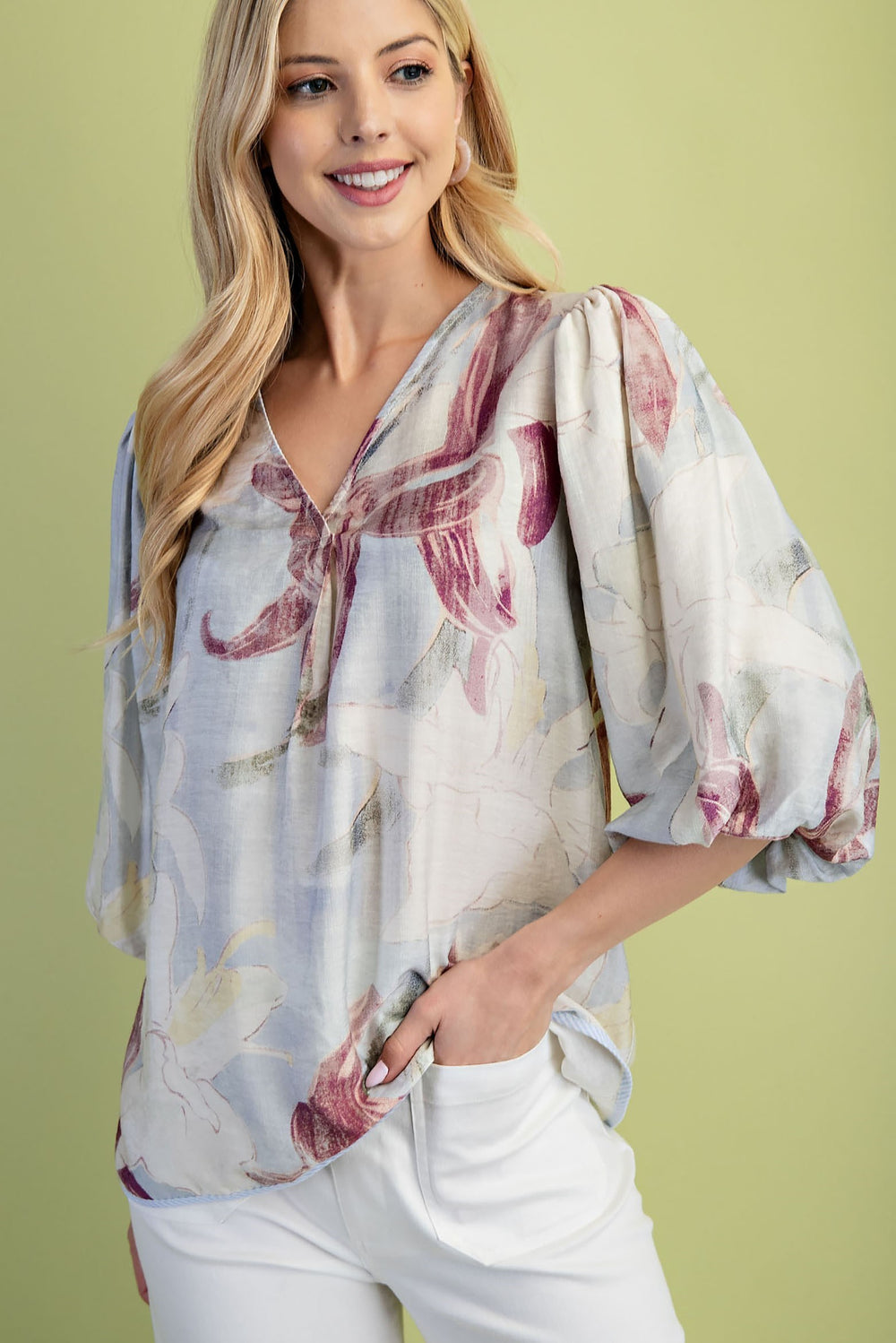 Floral V-Neck Loose Fit Blouse