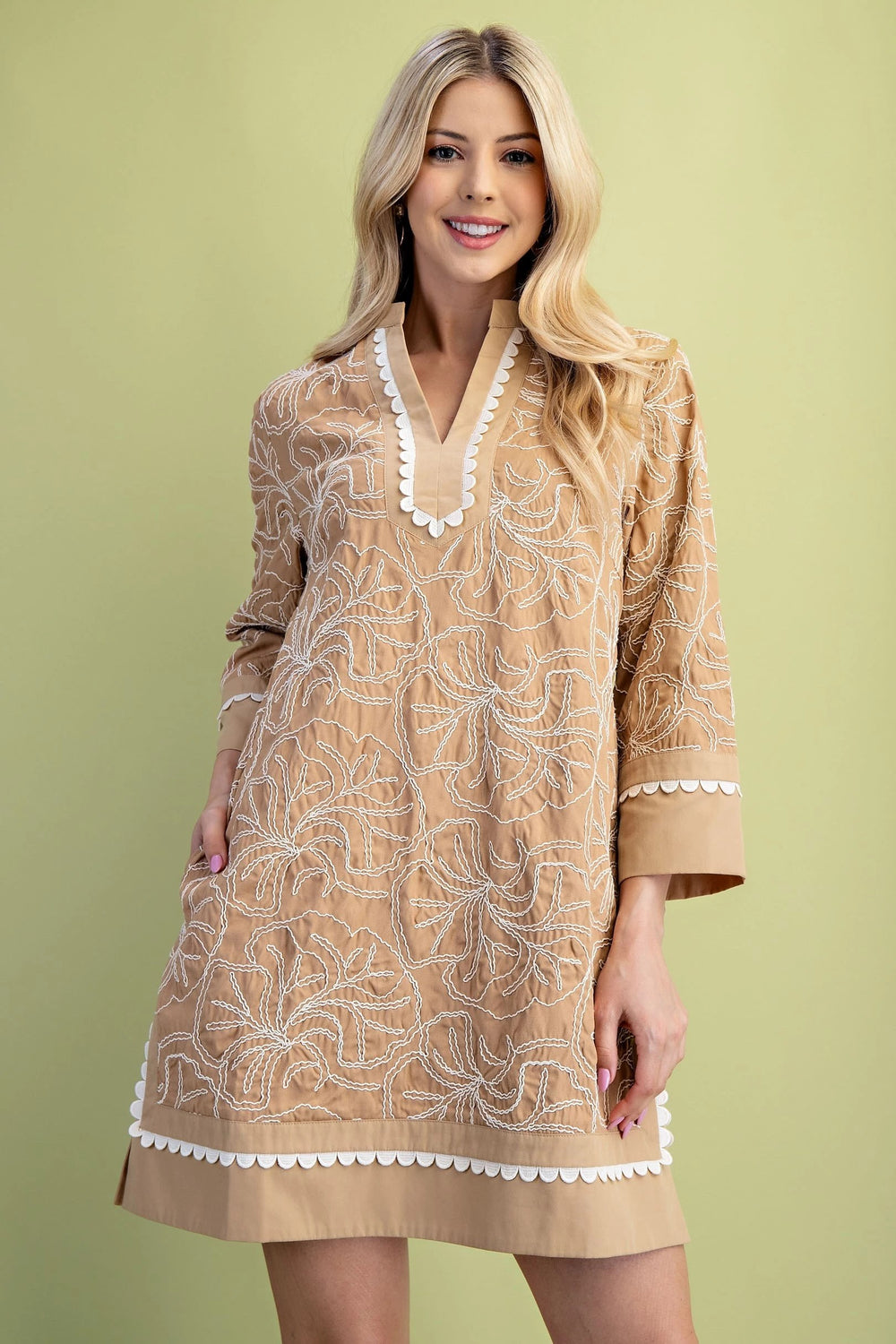Embroidered Notch Neck Dress