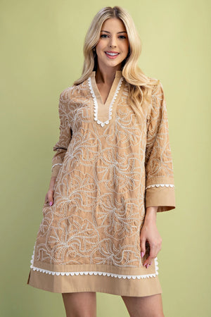 Embroidered Notch Neck Dress