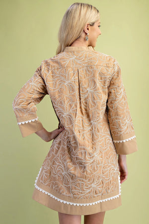 Embroidered Notch Neck Dress