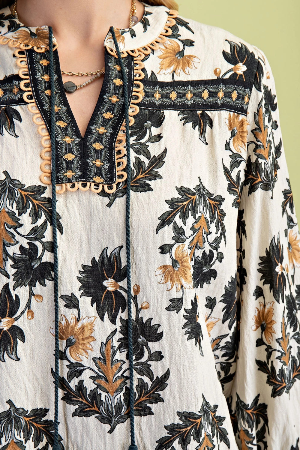 Floral Fall Print 3/4 Length Sleeve Blouse