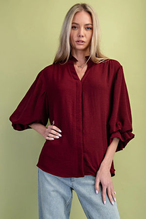 Gathered Balloon Sleeve Blouse