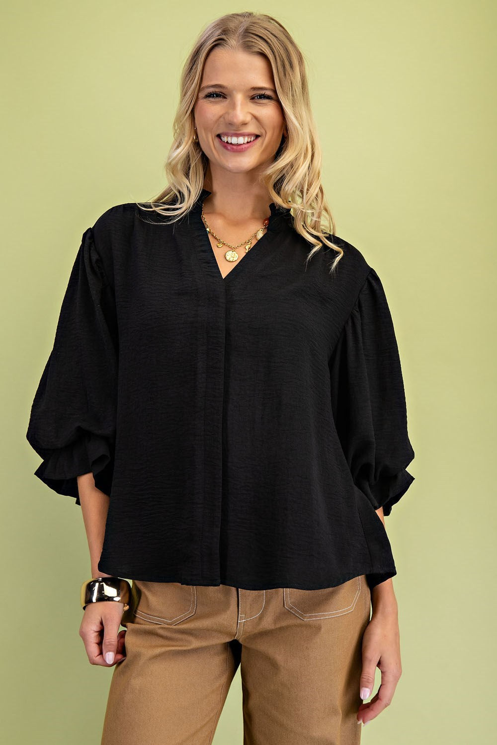 Gathered Balloon Sleeve Blouse