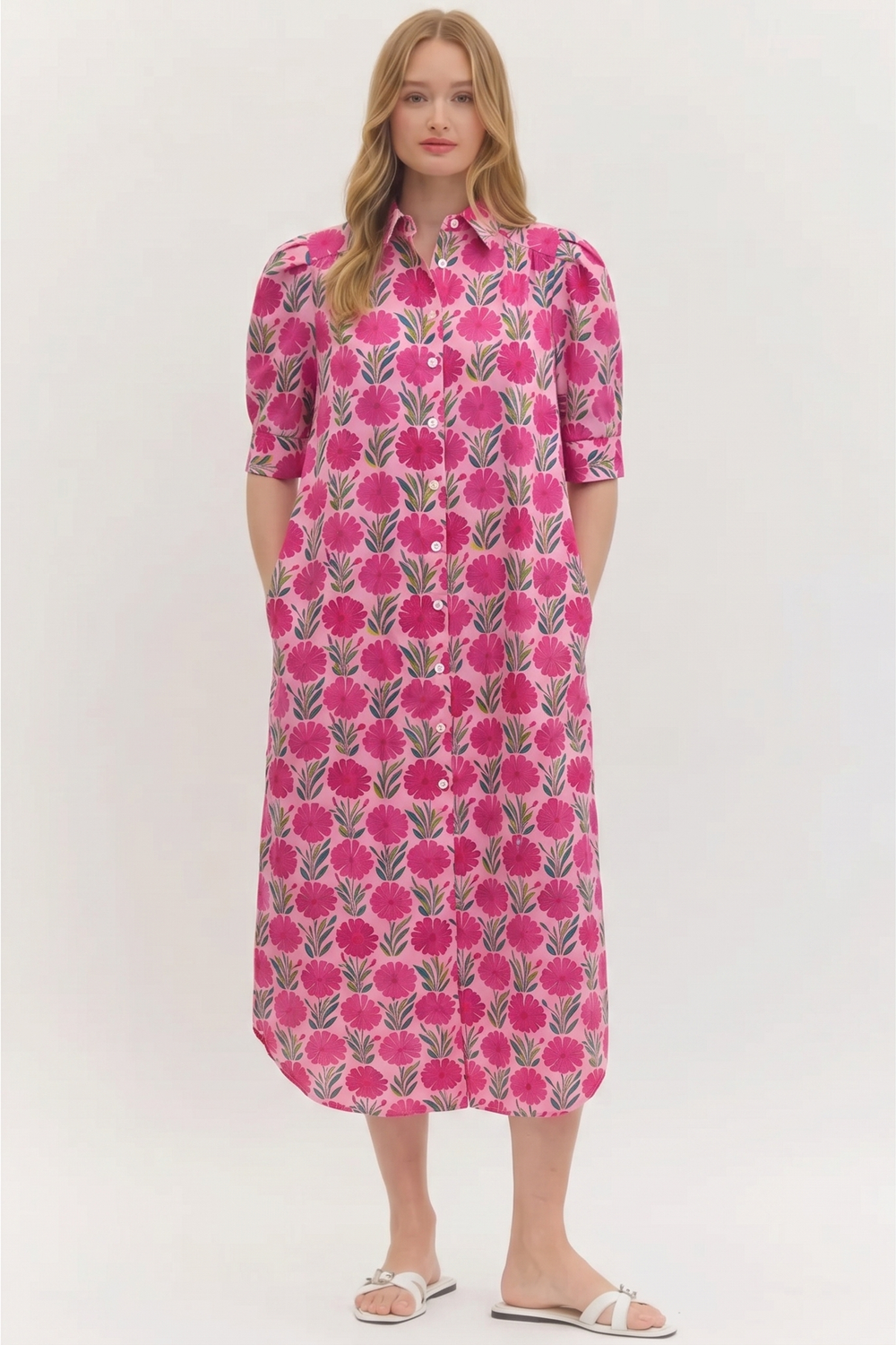 Nina Frolicking Daisies Midi Shirt Dress