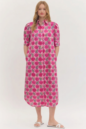 Nina Frolicking Daisies Midi Shirt Dress